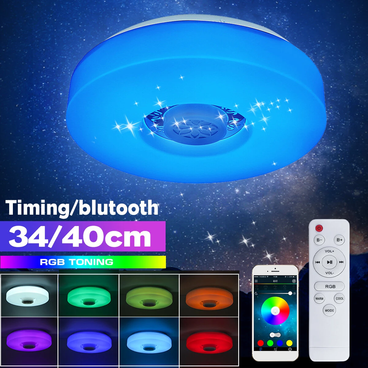 Bluetooth LED Ceiling Light RGB 3D Surround Sound Music Dimmable Lamp APP Remote (image for) Bluetooth LED Ceiling Light RGB 3D Surround Sound Music Dimmable Lamp APP Remote