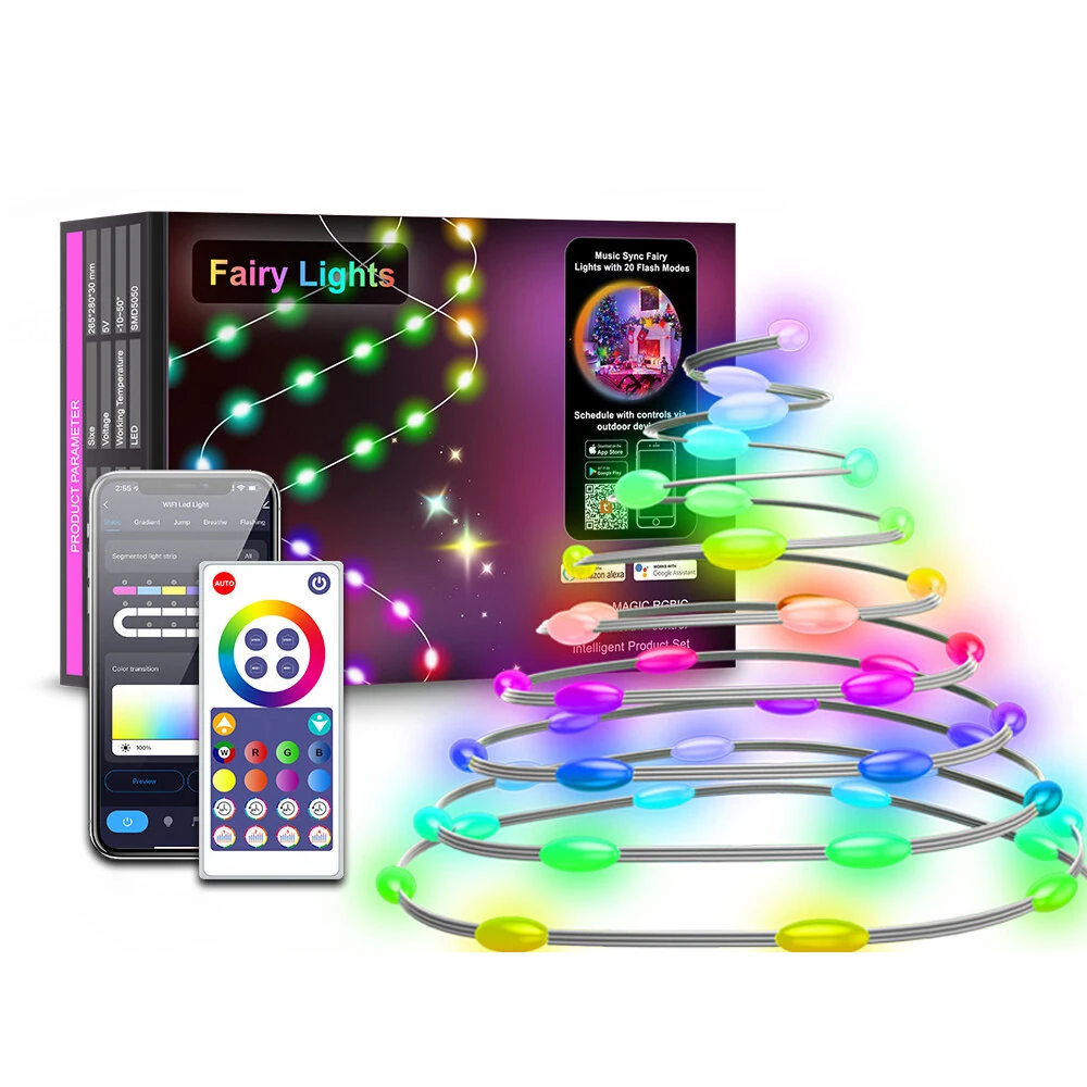 LIXINCORDA 5m~20m Smart RGBIC LED String Lights Music Sync IP68 Waterproof APP/Remote/Voice Control With Alexa/Google Christmas Decoration (image for) LIXINCORDA 5m~20m Smart RGBIC LED String Lights Music Sync IP68 Waterproof APP/Remote/Voice Control With Alexa/Google Christmas Decoration