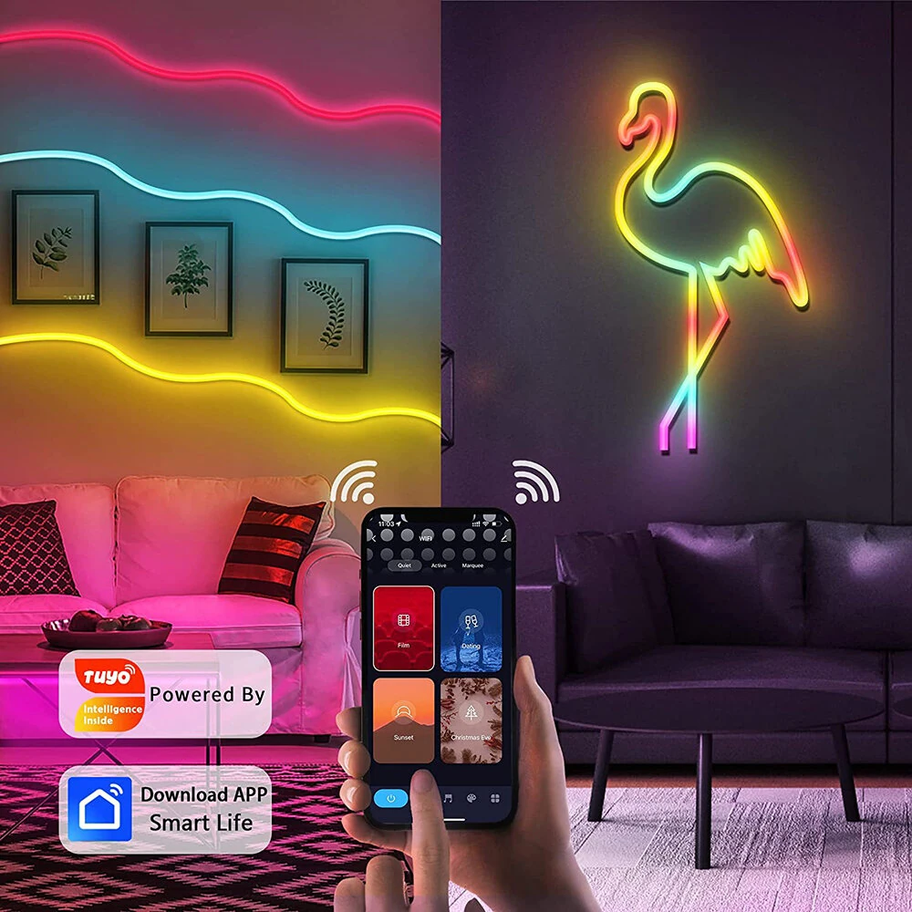 (image for) LIXINCORDA Smart LED RGB Neon Strip Lights Bluetooth Color Changing Lights LED Silicone Neon Strip Lights WiFi+Bluetooth APP Control Light Strips